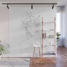minimal line art woman with magnolia