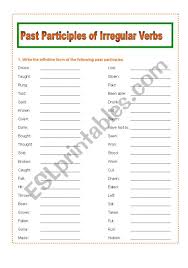Irregular Verbs Past Participle Forms Esl Worksheet By
