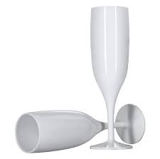6 X White Champagne Flutes Reusable 175