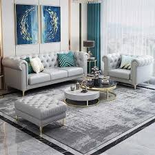 chesterfield sofa set with ottoman gray