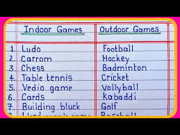 indoor games name outdoor games name