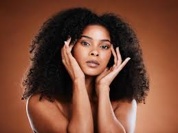 black woman and skincare with afro hair