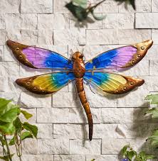 Lrg Dragonfly Wall Art Glass Metal
