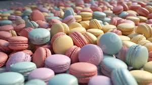 a vibrant stack of pastel macarons