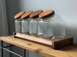 Vintage Glass Canisters With Wood Lids