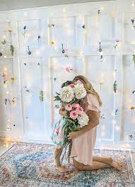 Flower Wall With Twinkle Light Curtain