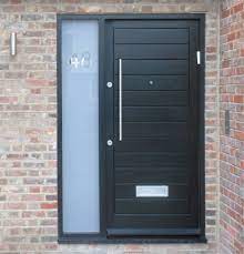 Black Hardwood Front Door With Side