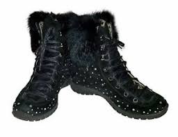 Details About Roberto Cavalli Angels Fur Trim Black Boots Girls Euro Size 32 Us Size 1
