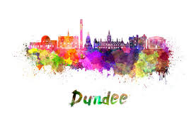 Dundee Skyline in a splash of different colours. Titled 'Dundee' underneath