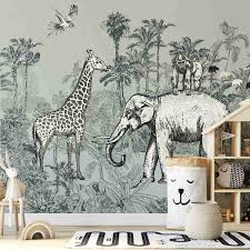 giraffe wallpaper with elephant and