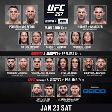 Things will stay on espn 2 (and remain on espn+) for four more prelim fights. Ufc On Twitter Rt B C It S Fight Day Dustinpoirier Vs Thenotoriousmma Get The Ufc257 Ppv Https T Co Zsszoymzmy B2yb Geico Https T Co Hk8kuo7jbu