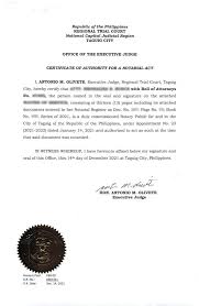 certificate of authority for a notarial