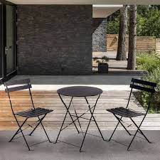 Black 3 Piece All Weather Outdoor Metal Frame 2 Person Bistro Set