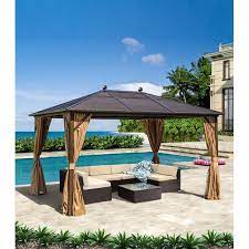 Worried about your gazebo flying away this summer? Erommy Outdoor Gazebo Canopy Curtains Galvanized Steel Hardtop Aluminum Furniture Party Tent With Netting For Garden Patio Lawns Parties 10 13 Walmart Com Walmart Com
