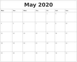 May 2020 Print Monthly Calendar