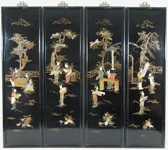 4 Asian Lacquer Wall Panels In United