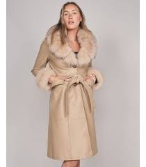 March Leather Trench Coat With Fox Fur