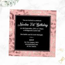 21st Birthday Invitations Blush Leopard Print
