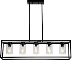 Amazon Com Sivilynus 5 Lights Black Dining Room Chandelier Hanging Light Fixture Modern Kitchen Island Linear Lighting Farmhouse Chandelier With Clear Glass Shade For Bar Restaurant Home Improvement