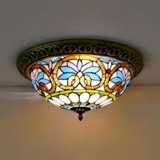 Corridor Baroque Victorian Ceiling Lamp Stained Glass 4 Lights Tiffany Flush Mount Light Beautifulhalo Com