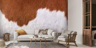 brown and white cowhide wallpaper mural