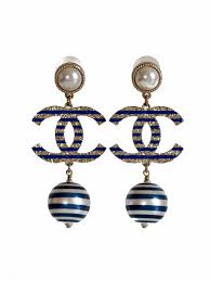 logo striped pearls earrings