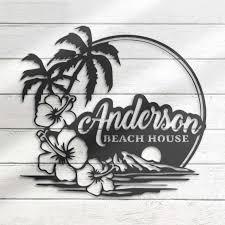 Beach House Name Sign Wall Art Hawaiian