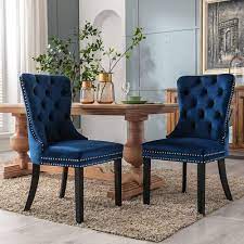 blue velvet upholstered dining chairs