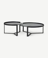 The top is inlaid in cream shagreen in the large size, black shagreen in the low to the ground but high in artisanal style, this set of three coffee tables in different sizes creates the perfect place to stage a stylish happy hour. Aula Nesting Coffee Table Black Grey Made Com