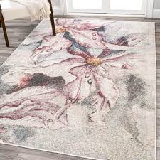 modern abstract muted flowers area rug