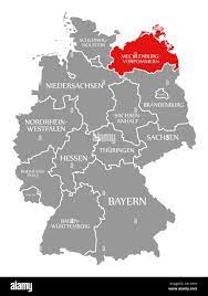 Mecklenburg Vorpommern rot markiert in der Karte von Deutschland  Stockfotografie - Alamy