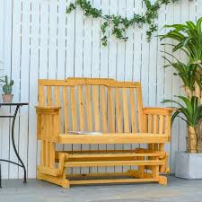 Outsunny Natural Wood Double Outdoor Rocking Chair With Waterproof Material