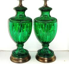 Pair Of Emerald Green Glass Lamps