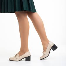 Pantofi dama bej din piele ecologica cu toc Quintina Pret Black Friday -  hainereduse.ro