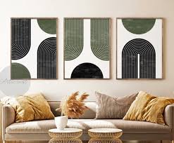 Green And Black Geometric Art Set Of 3