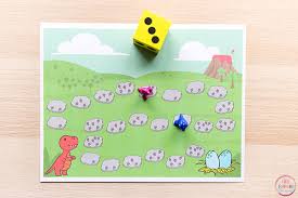 Incorporating sight words, math, colors, the alphabet, and shapes into memory games, bingo, tic tac toe, and more is a great way to make learning exciting. Dinosaur Board Game Counting Activity