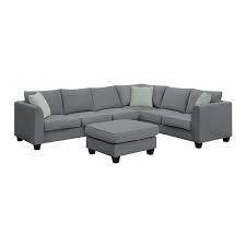112 In Flared Arm 1 Piece Fabric L Shaped Sectional Sofa In Gray With Ottoman