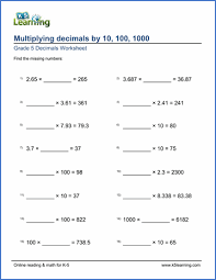 Free interactive exercises to practice online or download as pdf to print. Multiply 3 Digit Decimals By 10 100 Or 1 000 Missing Factors K5 Learning