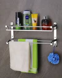 Ss Bathroom Wall Shelf With Towel Rod