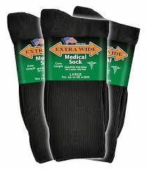 Extra Wide Mens Black Medical Diabetic Mid Calf Crew Sock