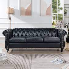 harper bright designs 84 in rolled arm 3 seater nailhead trim sofa in black