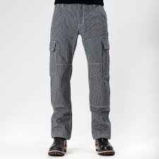 Black and white striped cargo pants. Iron Heart Light Weight Cotton Hickory Stripe Cargo Pants
