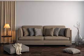 living room with brown sofa