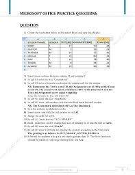 Microsoft Office Package Practical Questions