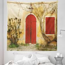 rustic tapestry doorway with blinded
