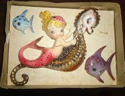 Vintage Lefton Mermaid On Seahorse