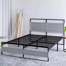 Grey Queen Size Metal Platform Bed