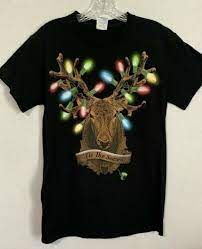 Reindeer Christmas Lights Men's Shirt Small Tis The Season Black T-shirt |  eBay