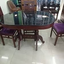 Oval Glass Wooden Dining Table