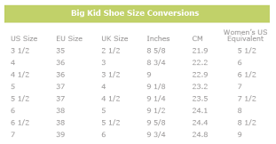 Shop Smarter My Style Shoe Size Conversion Shoe Chart